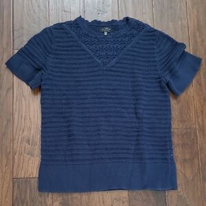 Lucky Brand Deep Navy Blue Open Knit Short Sleeve Sweater size 1X